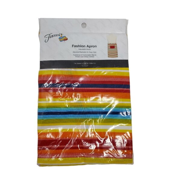 Fiesta Apron Bold Bright Stripe Red Yellow Blue White Adjustable Straps NWT $30 - Picture 2 of 5